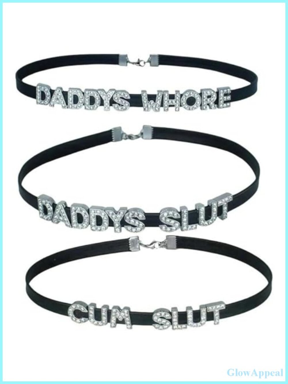 Rhinestone Alloy Letter Choker Necklace Set PU Leather Adjustable Buckle
